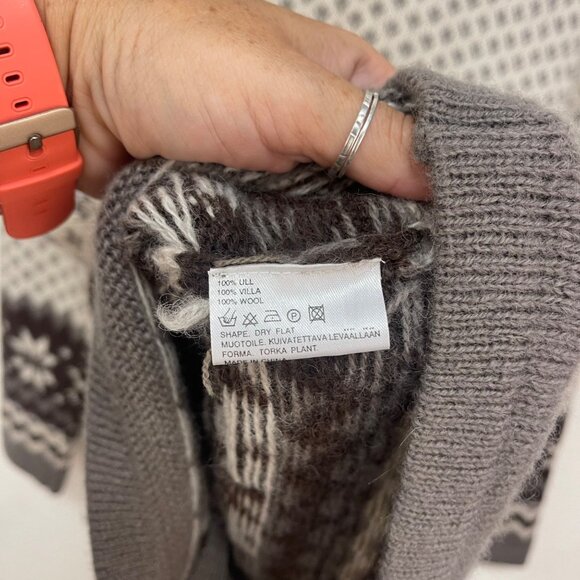 Vintage Sinclair Casual Knit Wool Gray & Creme Nordic Cardigan sz L (42-44) - Picture 6 of 8